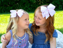 Load image into Gallery viewer, Wee Ones Medium Grosgrain Moonstitch and &quot;LIL SIS&quot; Embroidery Hair Bow