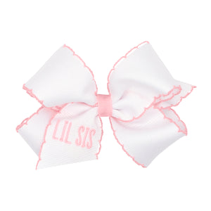 Wee Ones Medium Grosgrain Moonstitch and "LIL SIS" Embroidery Hair Bow