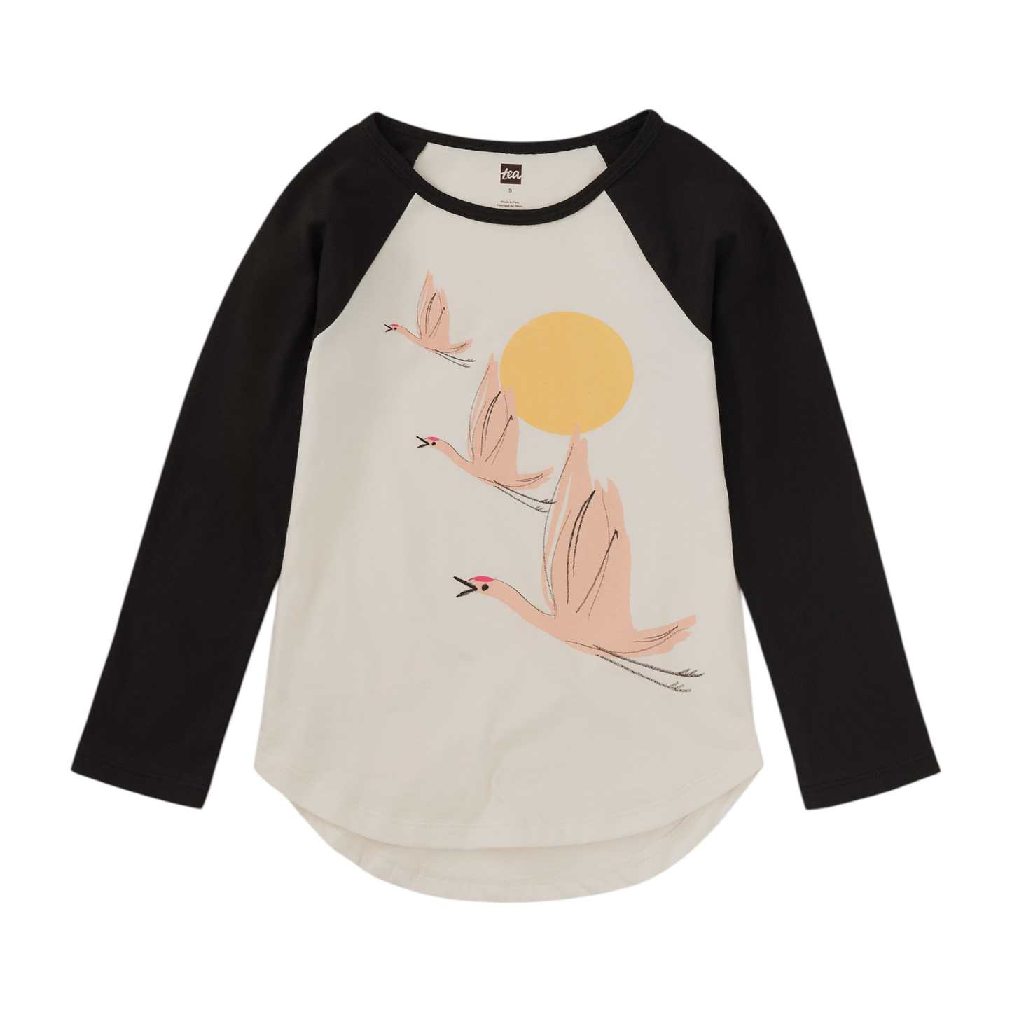 Tea Flying Cranes Graphic Raglan T-Shirt