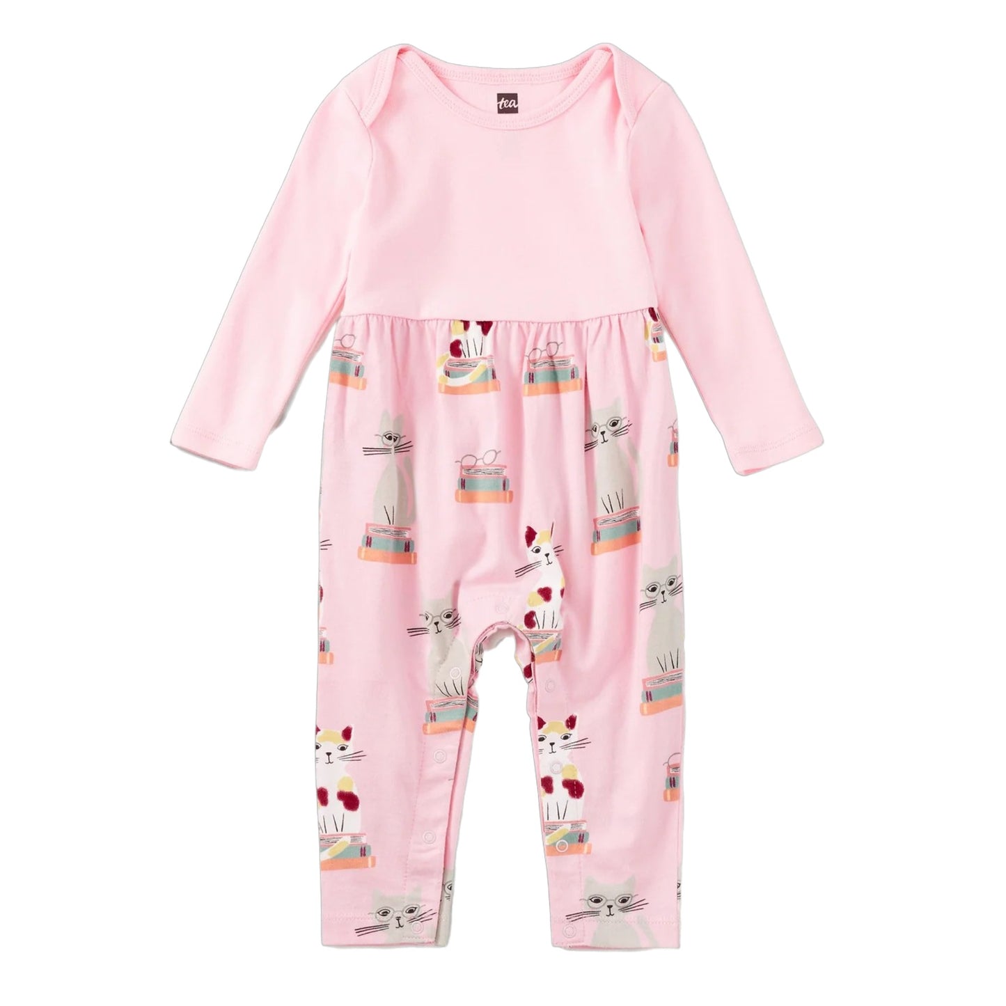 Tea Bookshop Cat Print Mix Baby Romper