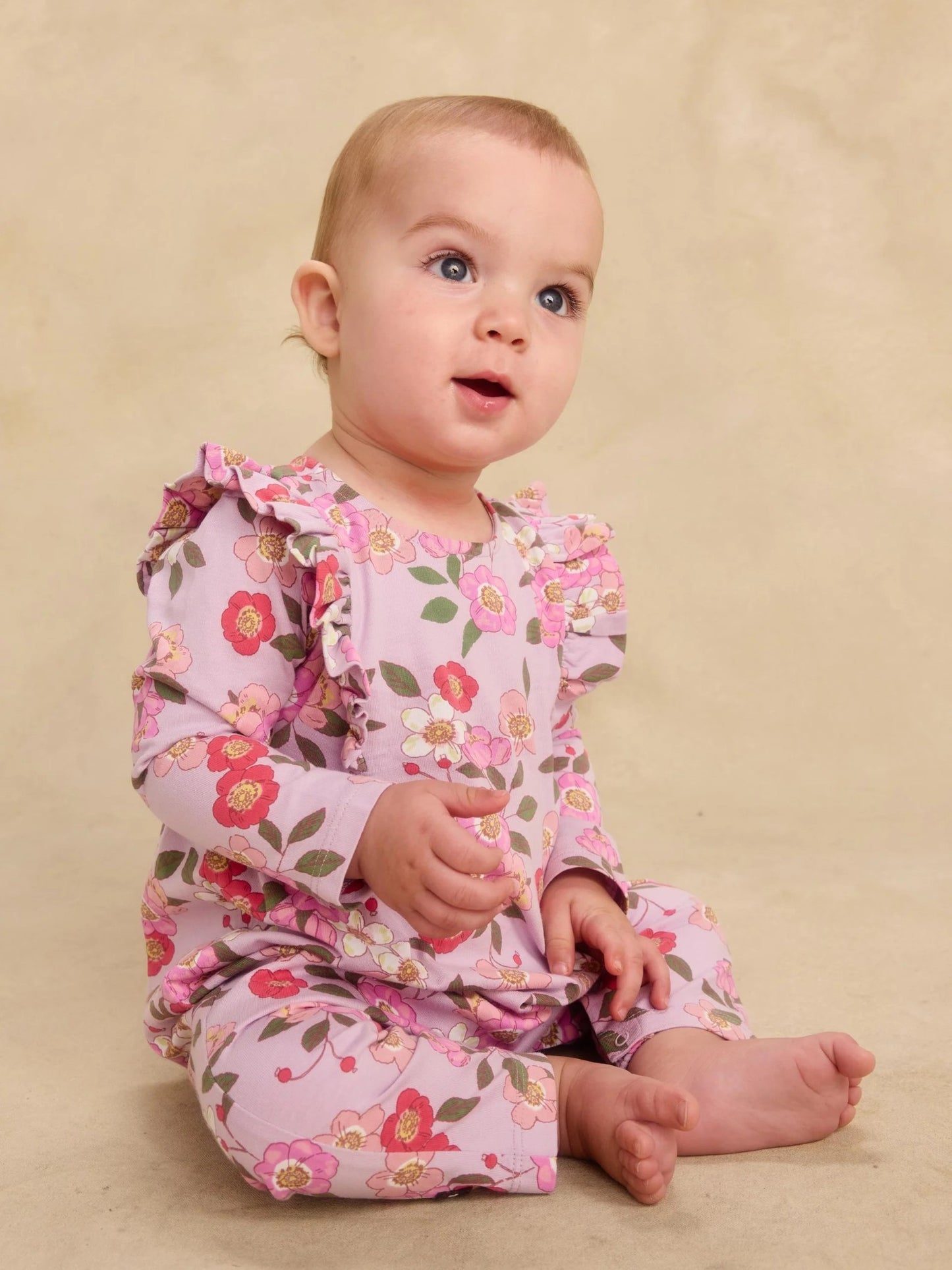 Tea Ruffle Shoulder Baby Romper