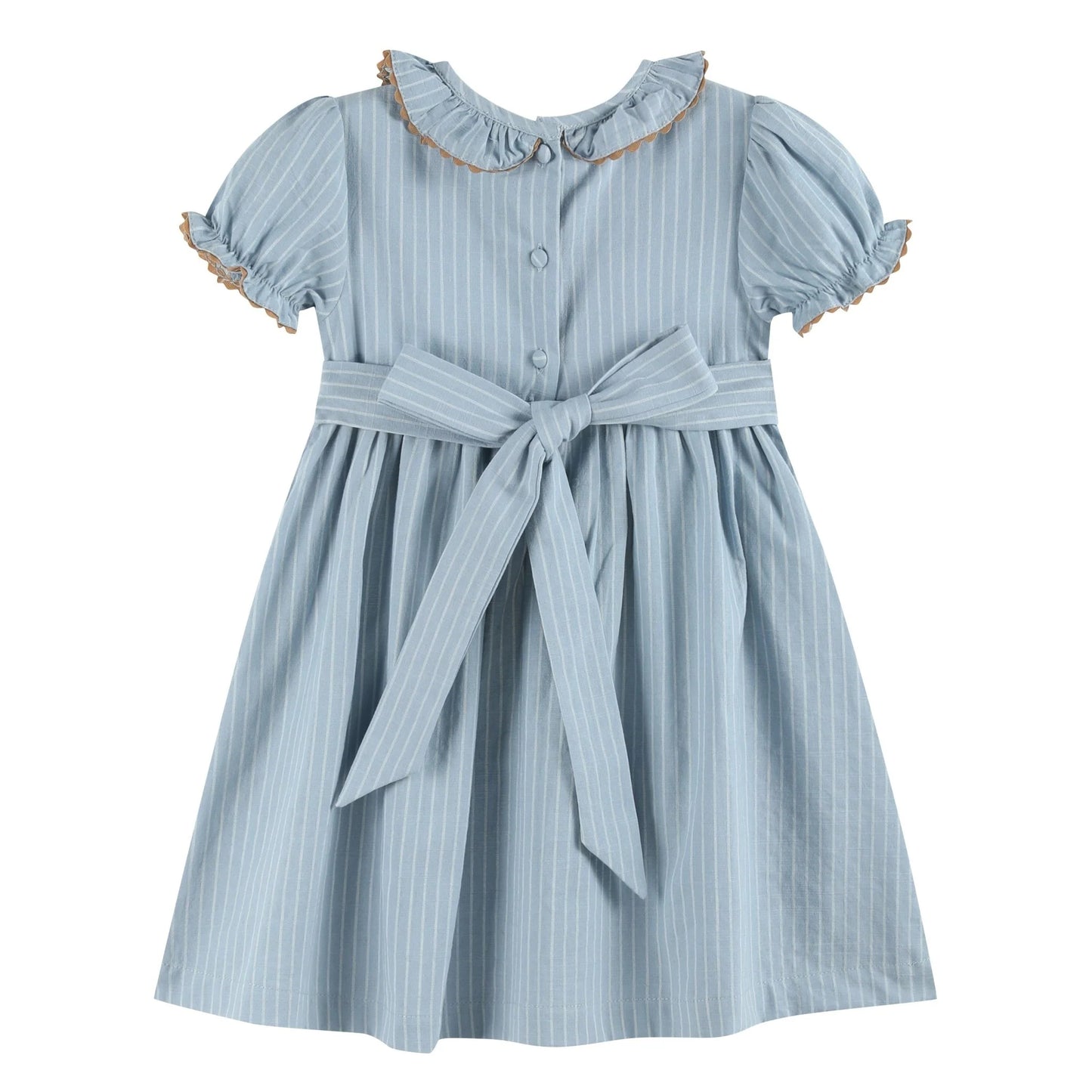 Lil Cactus Pinstripe Smocked Ruffle Collar Dress