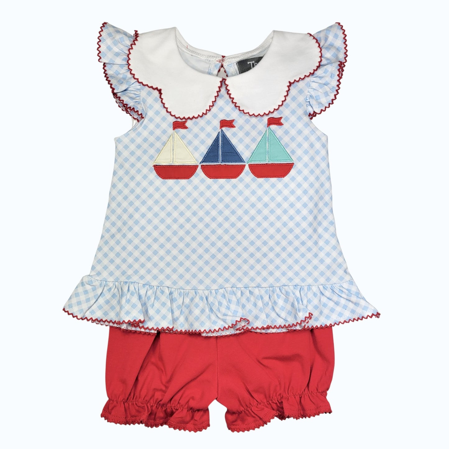 True Sailboat Applique Scallop Collar Bloomer Set