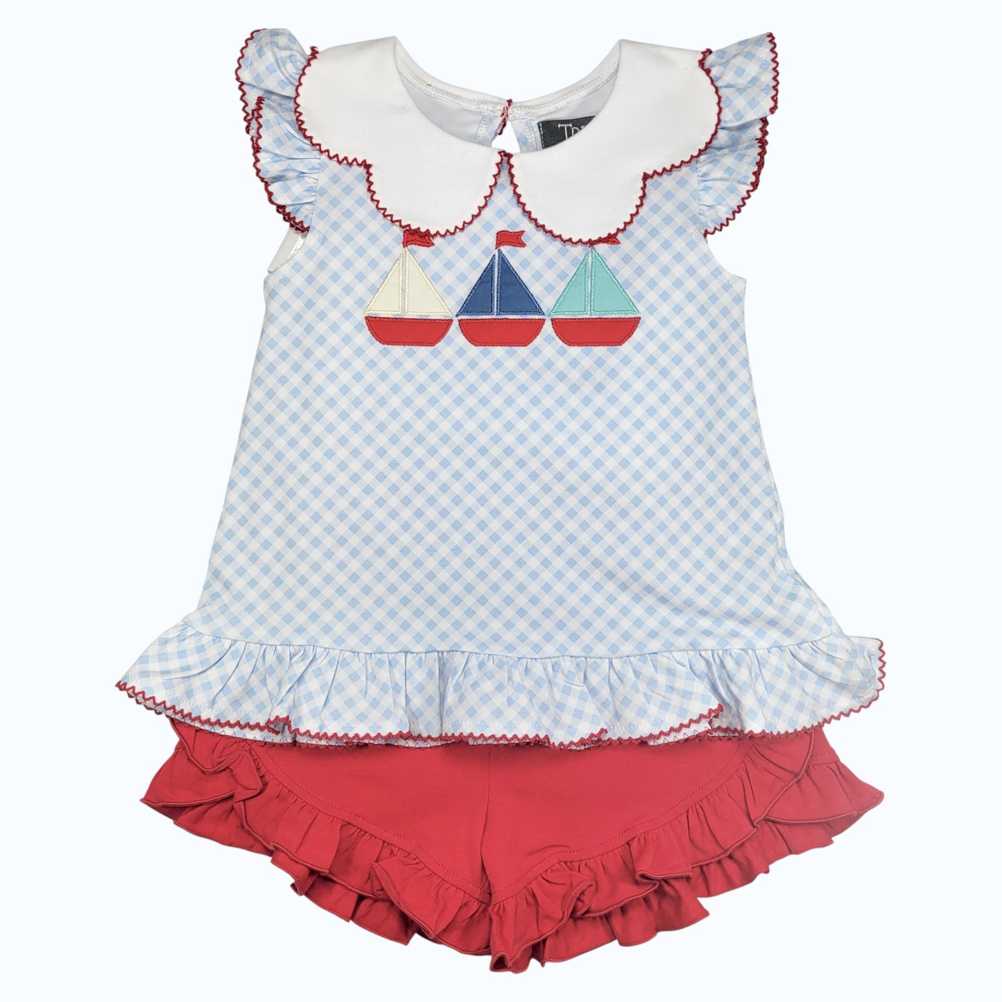 True Sailboat Applique Scallop Collar Short Set