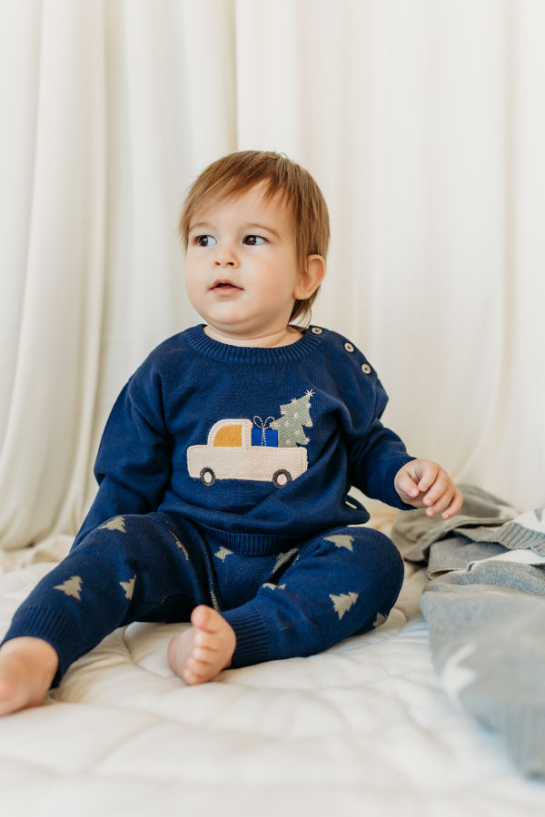 Viverano Organics Jolly Truck Applique Sweater Pant Set