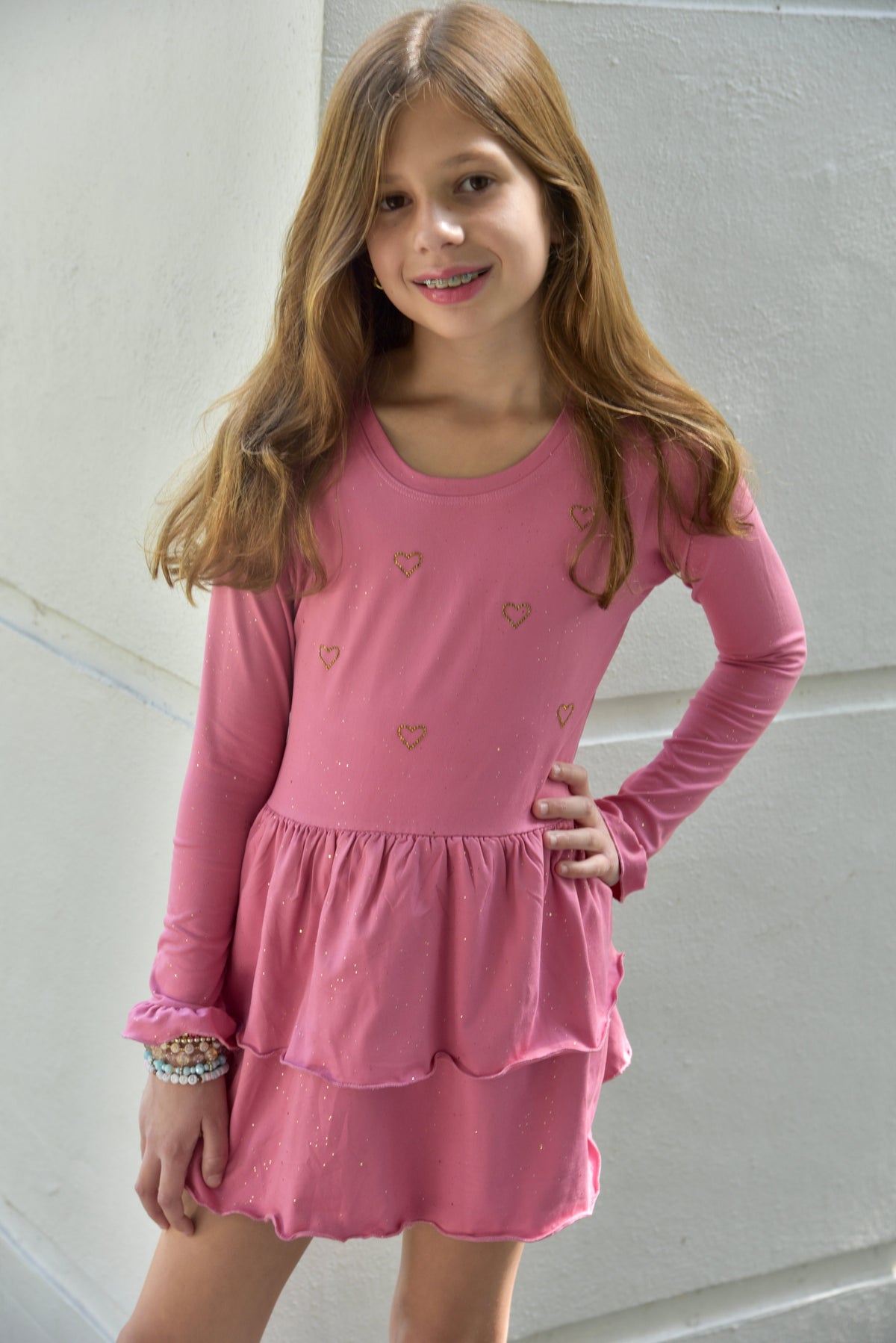 Area Code 407 Angela Metallic Hearts 2 Tier Dress