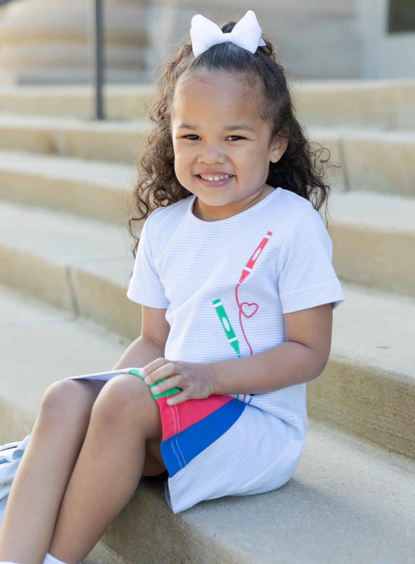 Florence Eiseman Stripe Knit Dress With Applique Crayons