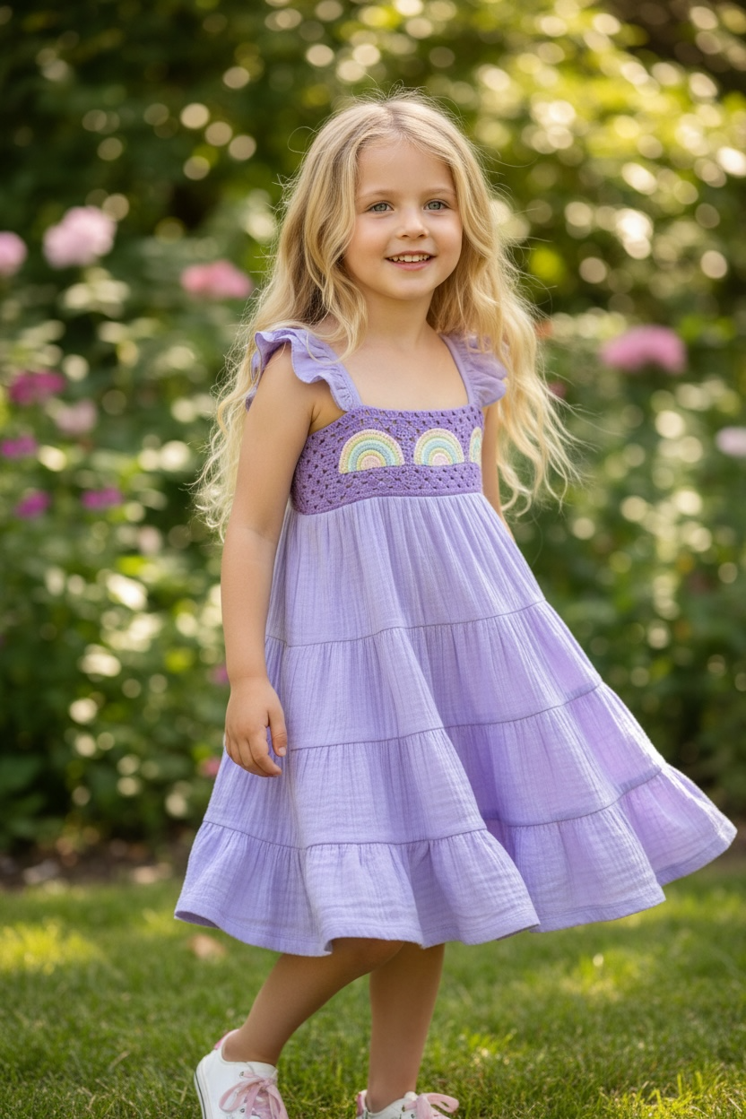 Emma Jean Crocheted Rainbow Dress