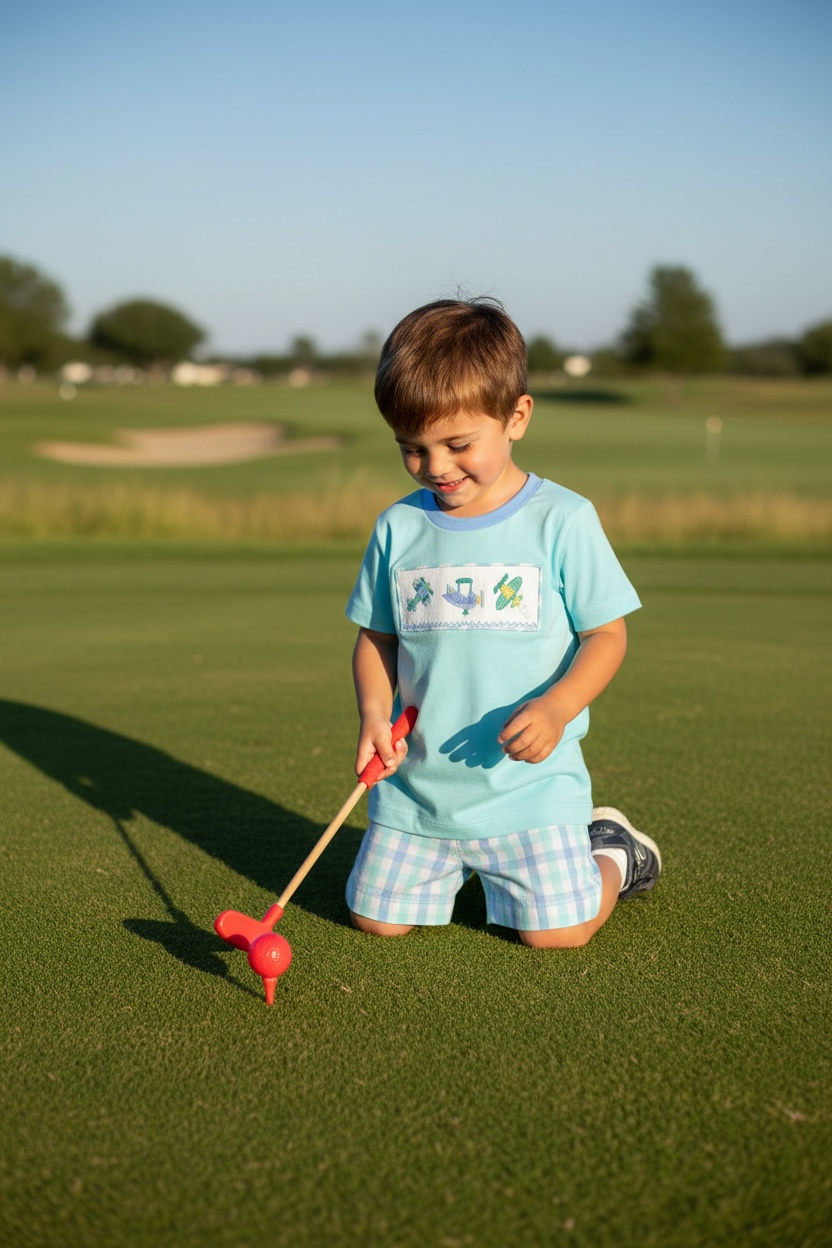 Banana Split Airplane Smocked Boys Short Set