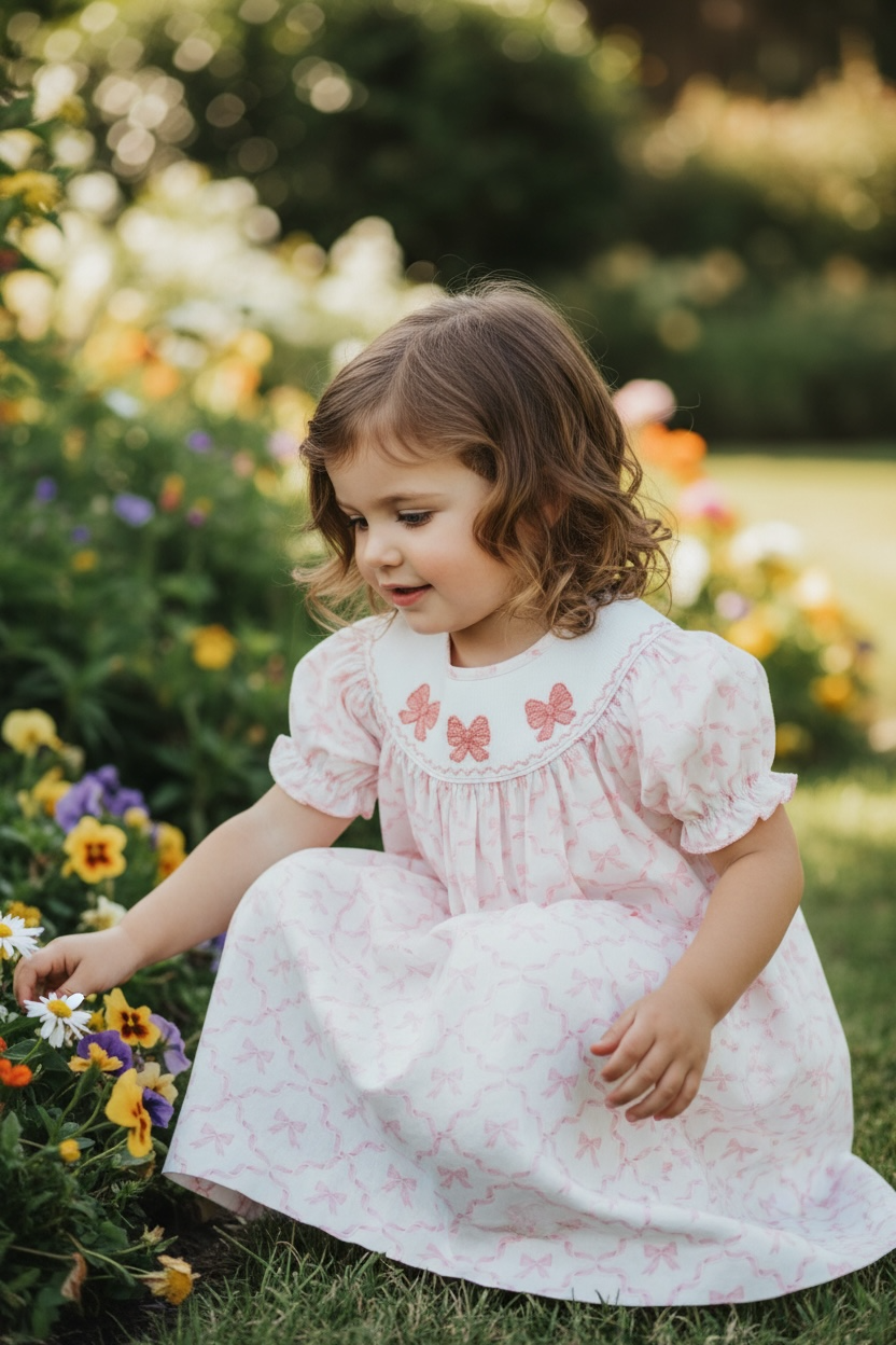 Delaney Smocked Bow Bishop Dress