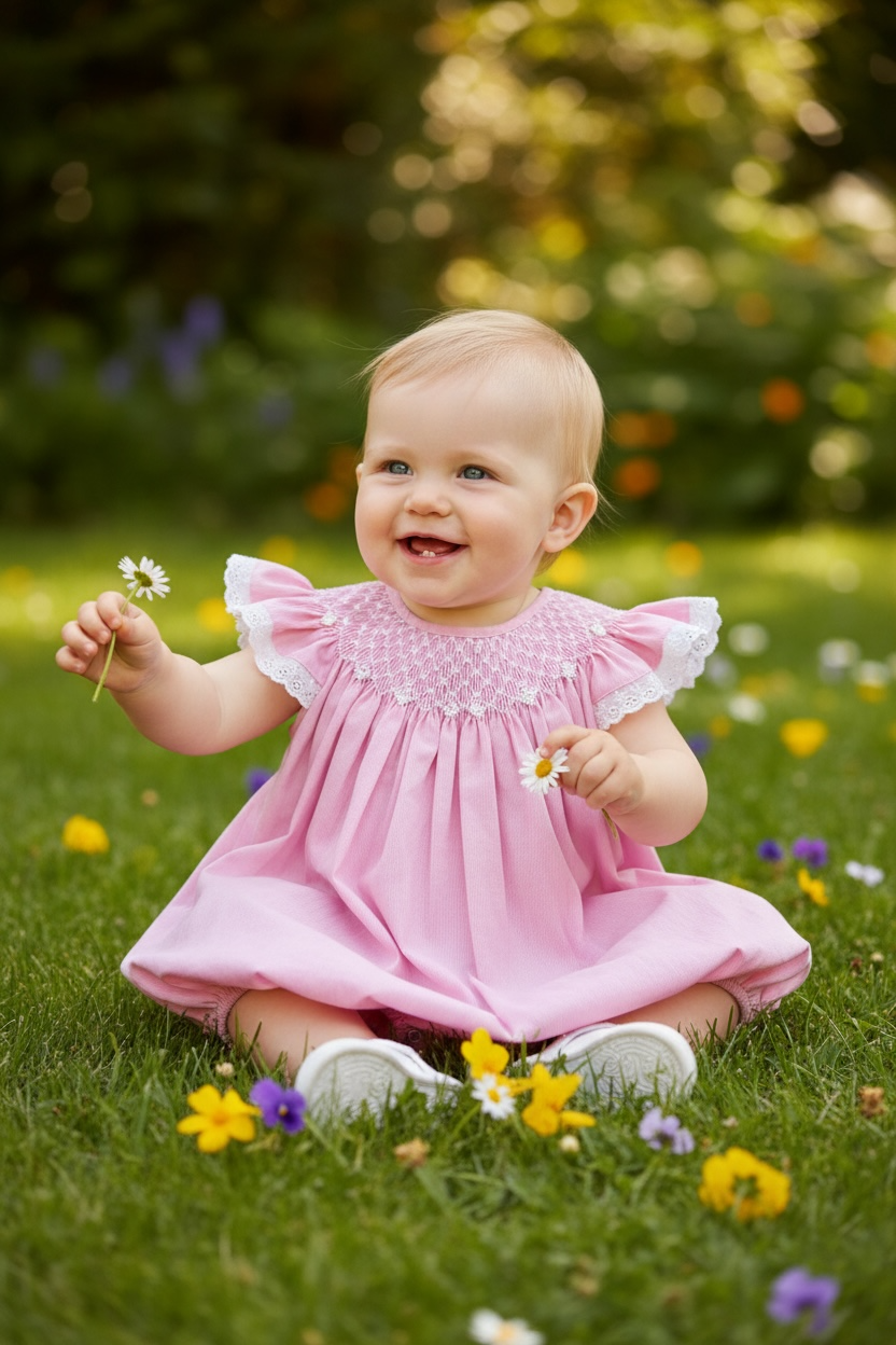 Delaney Smocked Geo Pearl Bishop Bubble