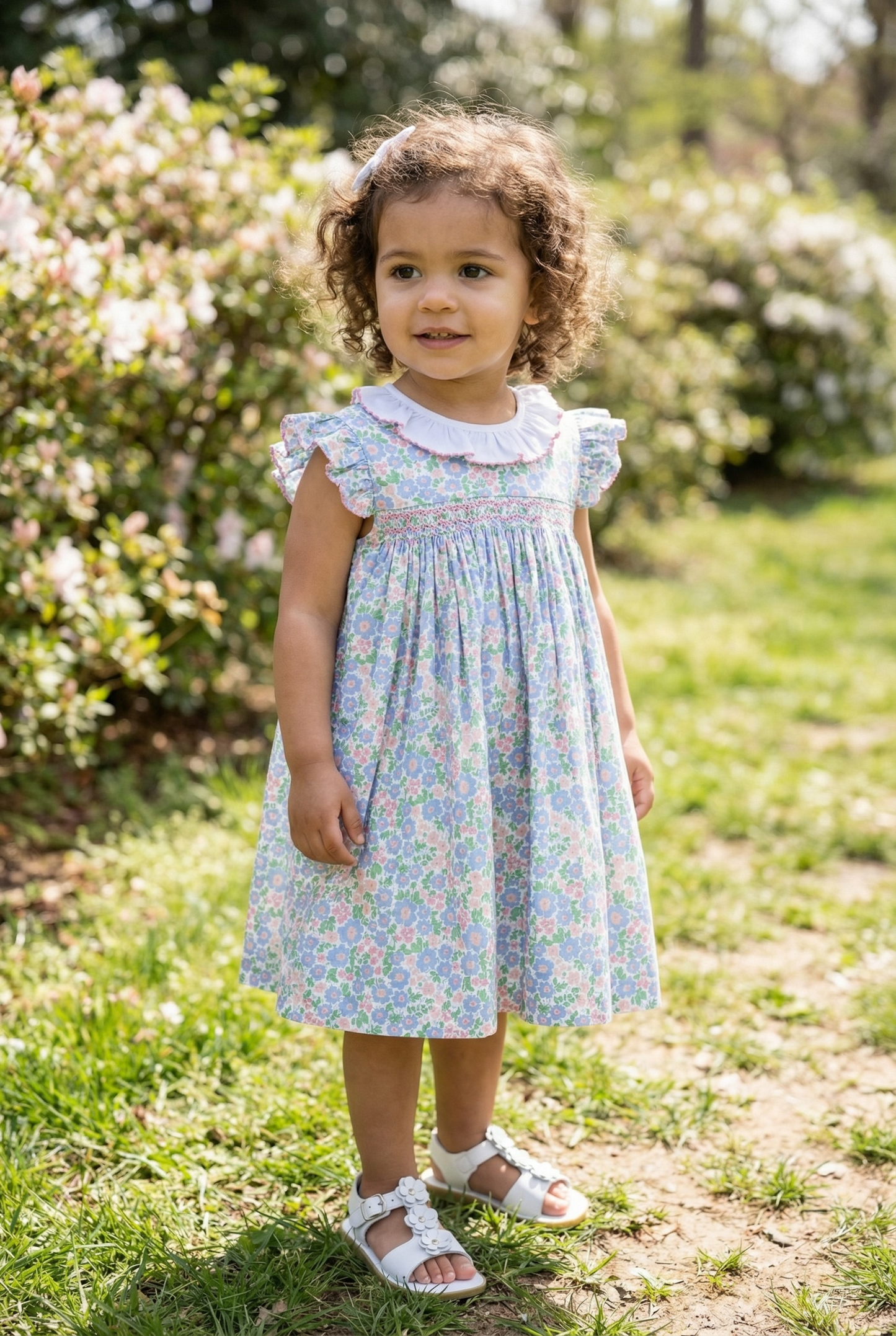 Whimsy Bay Periwinkle Petals Smocked Flutter Dress