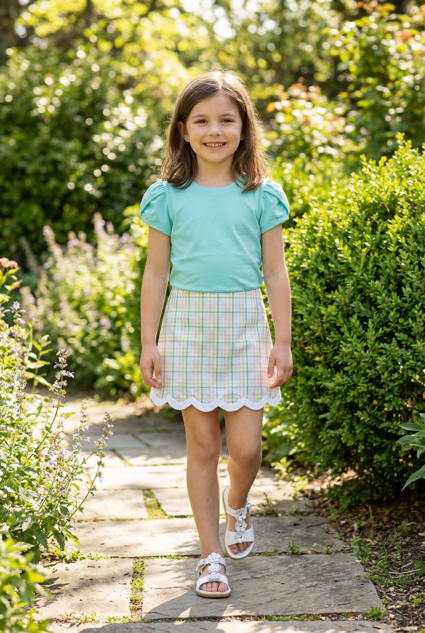Whimsy Bay Pastel Prep Plaid Scalloped Skirt Set