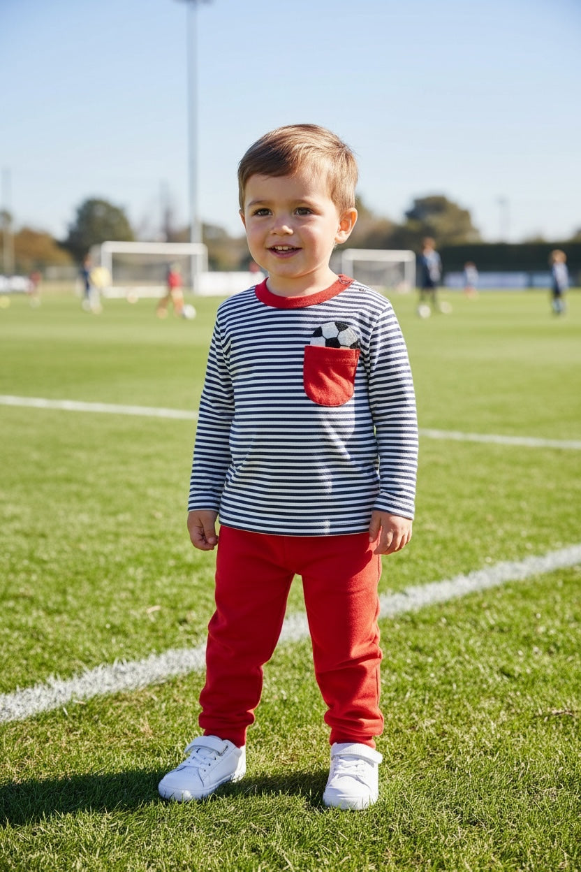 Luigi Stripe Soccer Ball In Pocket T-Shirt