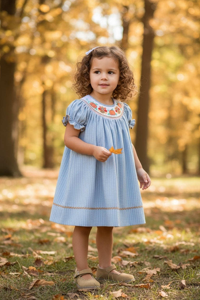Lil Cactus Smocked Pumpkin Gingham Bishop Dress