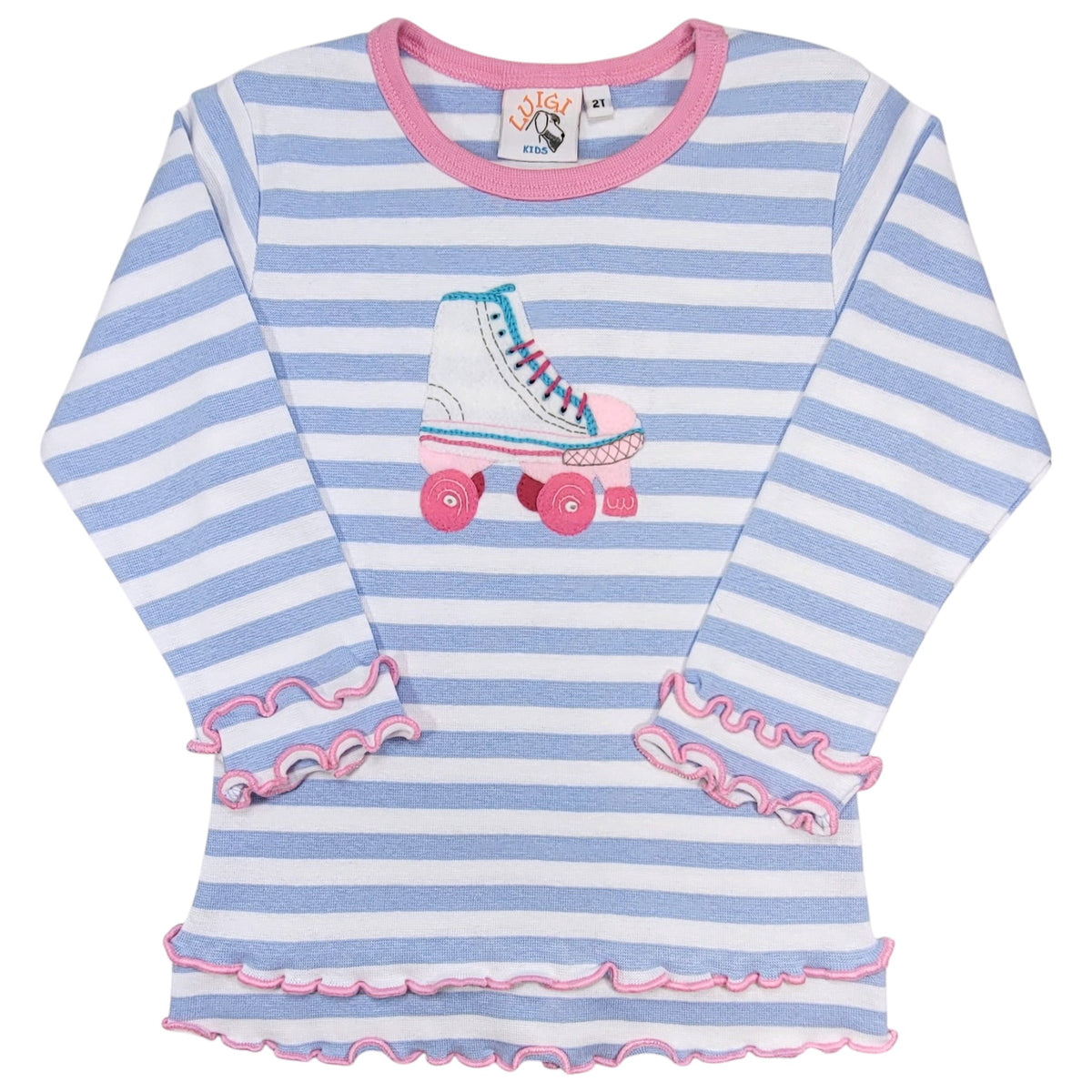 Luigi Stripe Roller Skate Double Lettuce Edge T-Shirt
