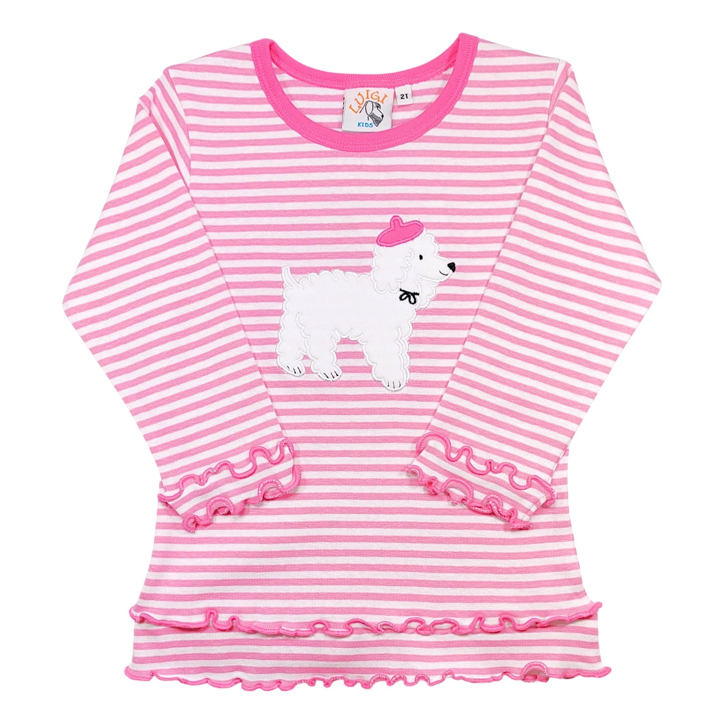 Luigi Stripe French Poodle Double Lettuce Edge T-Shirt