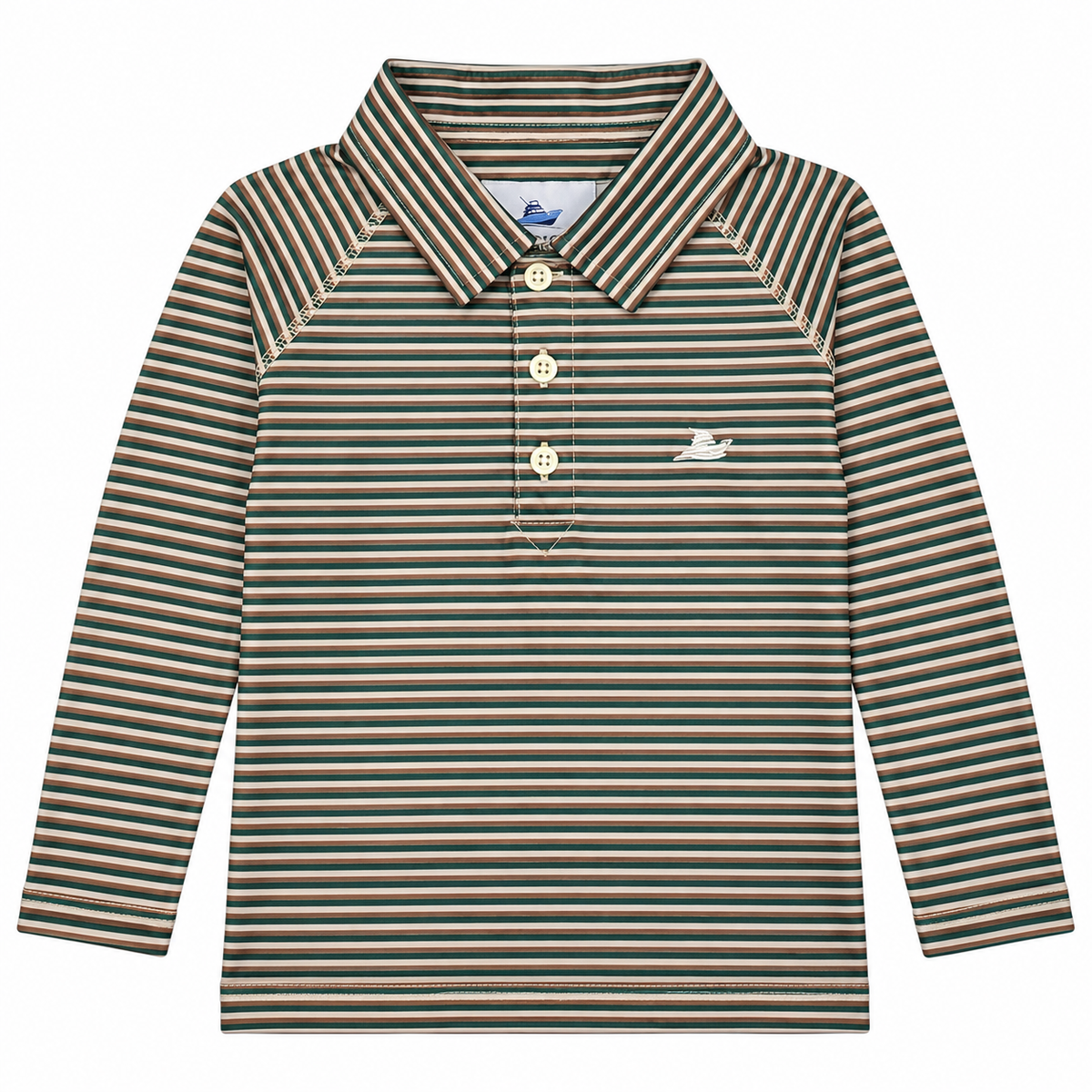 Brown, Green, Beige striped polo shirt