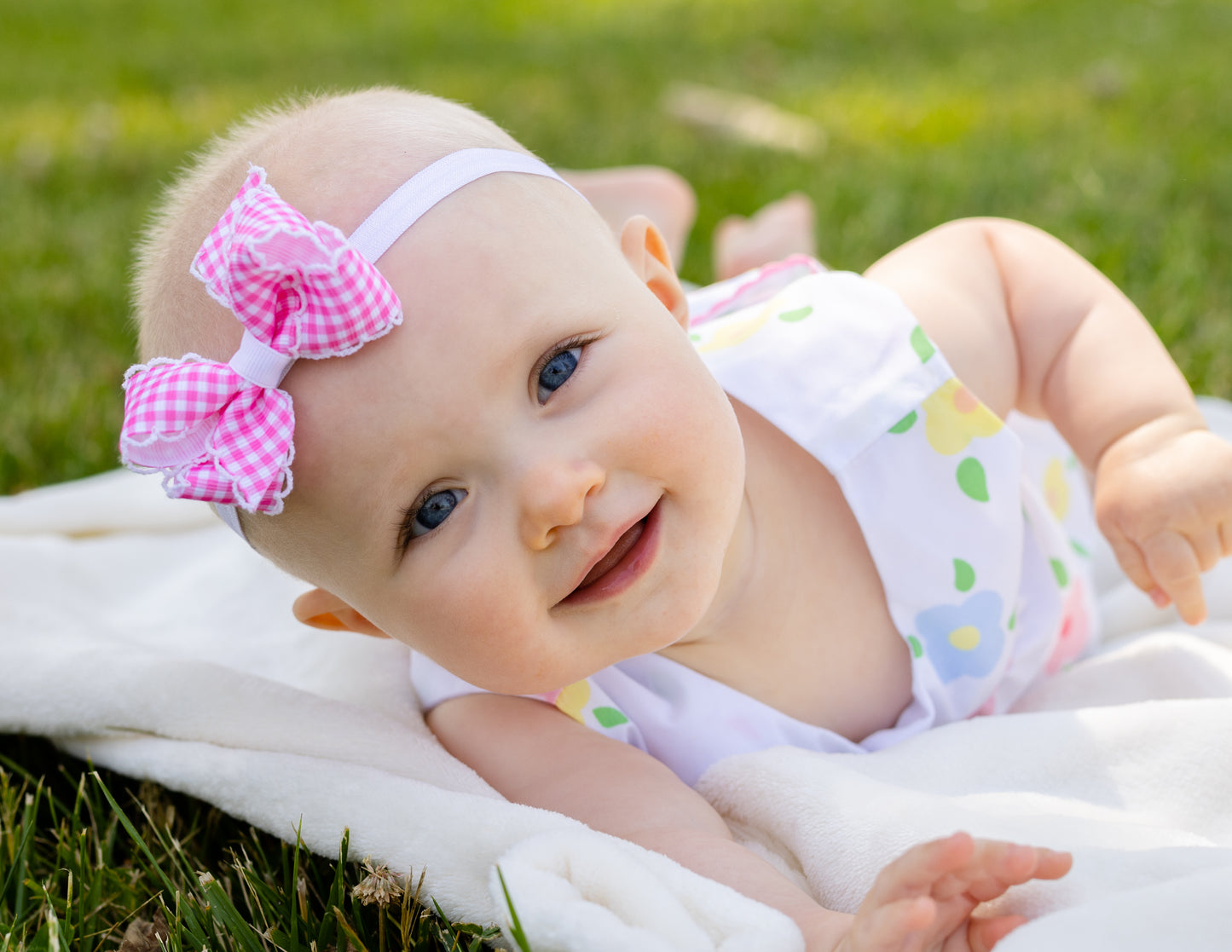 Wee Ones Mini Gingham Printed Grosgrain Bow With Moonstitch Edge