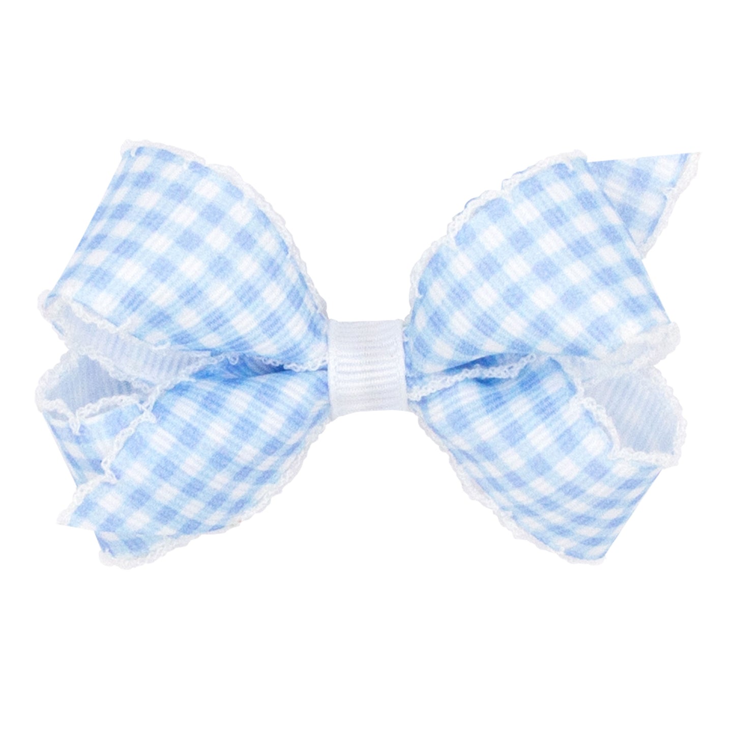 Wee Ones Mini Gingham Printed Grosgrain Bow With Moonstitch Edge