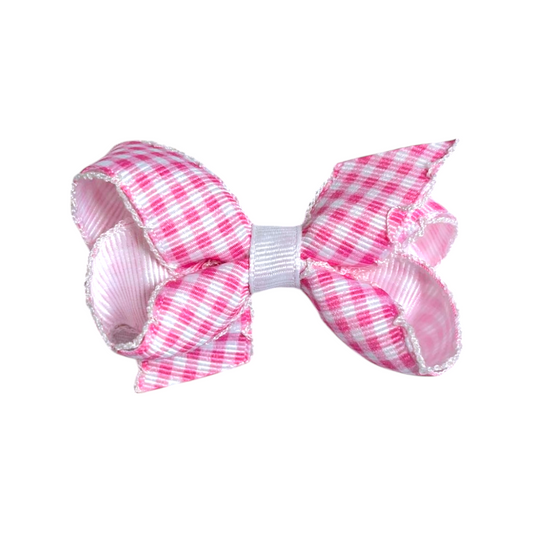 Wee Ones Mini Gingham Printed Grosgrain Bow With Moonstitch Edge