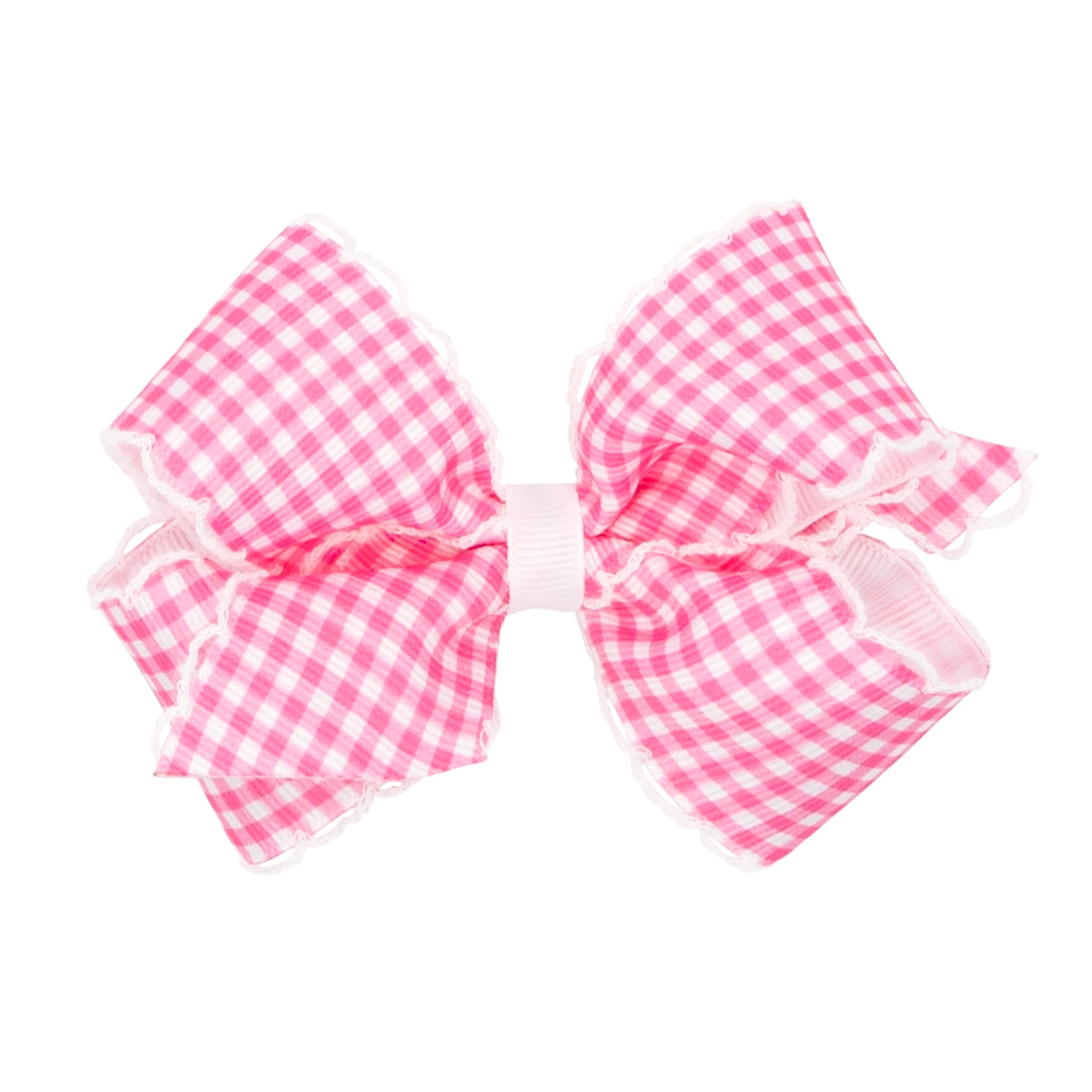 Wee Ones Medium Gingham Printed Grosgrain Bow With Moonstitch Edge