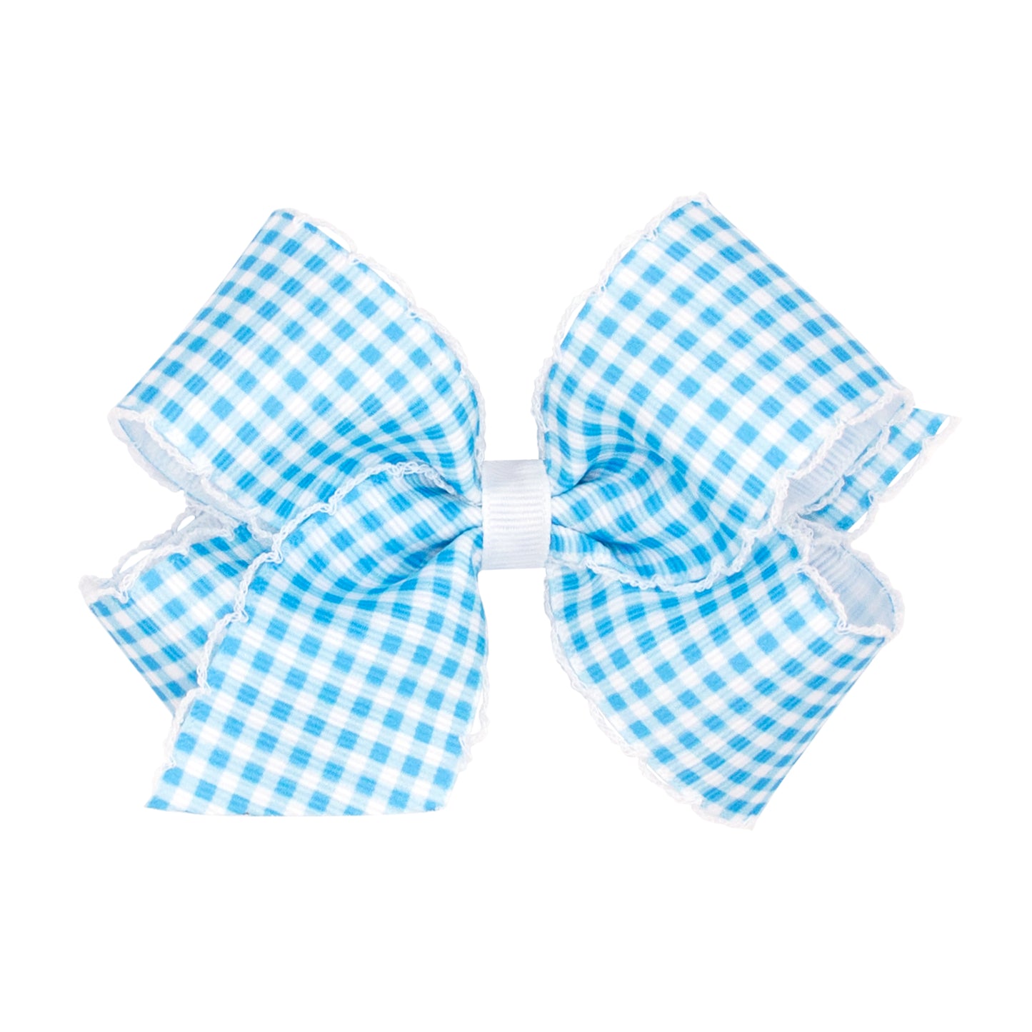 Wee Ones Medium Gingham Printed Grosgrain Bow With Moonstitch Edge