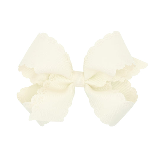 Wee Ones Medium Grosgrain Bow with Eyelet Flower-Embossed Edges