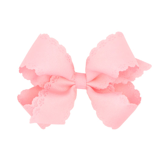 Wee Ones Medium Grosgrain Bow with Eyelet Flower-Embossed Edges