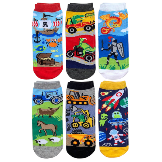 Jefferies Socks Space Pirate Dinosaur Crew Socks 6 Pair Pack