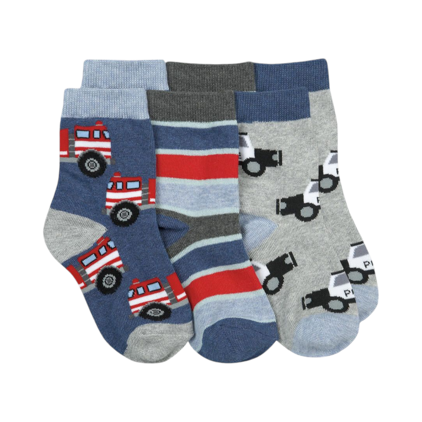 Jefferies Socks Rescue Vehicles Pattern Crew Socks 3 Pair Pack