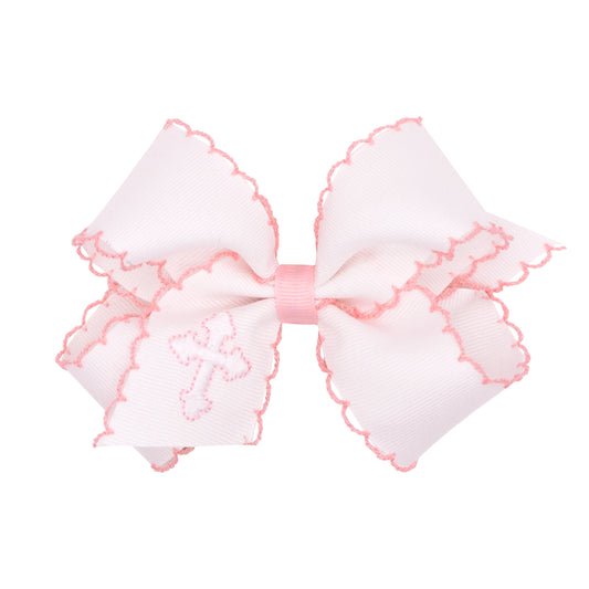 Wee Ones Grosgrain Cross Embroidered Hair Bow