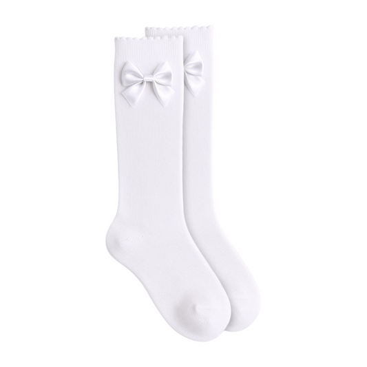 Jefferies Socks Scalloped Knee High Sock With Satin Bow