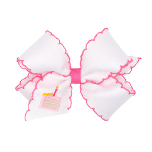 Wee Ones Medium Grosgrain Hair Bow with Moonstitch Edge and Embroidery