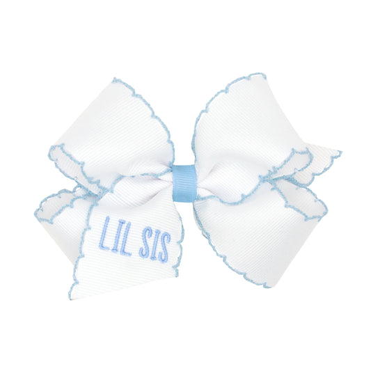 Wee Ones Medium Grosgrain Moonstitch and "LIL SIS" Embroidery Hair Bow