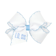 Load image into Gallery viewer, Wee Ones Medium Grosgrain Moonstitch and &quot;LIL SIS&quot; Embroidery Hair Bow