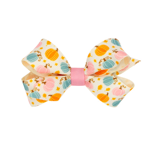 Wee Ones Mini Harvest-themed Pumpkin Printed Grosgrain Hair Bow