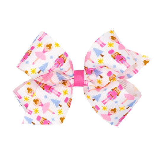 Wee Ones Medium Holiday-themed Pink Nutcracker Printed Grosgrain Hair Bow