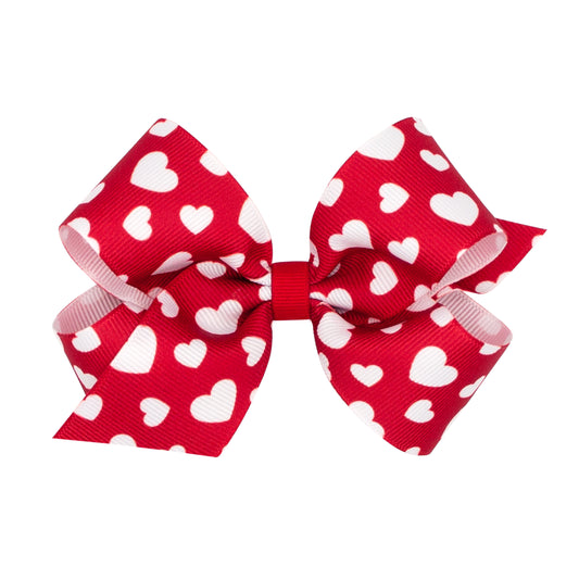 Wee Ones Medium Valentine Heart Print Grosgrain Hair Bow