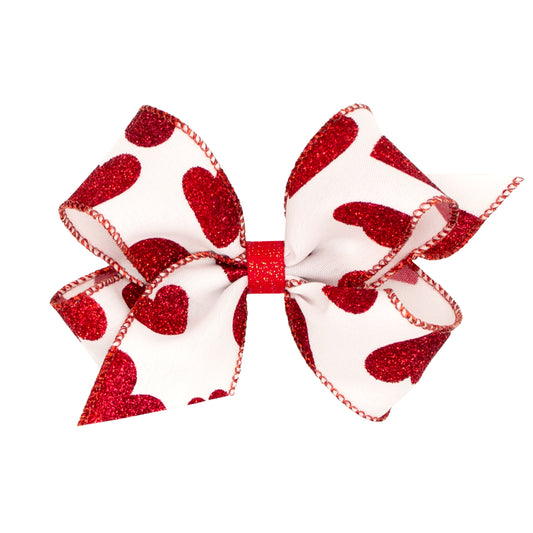 Wee Ones Medium Valentine Taffeta Glitter Heart Hair Bow