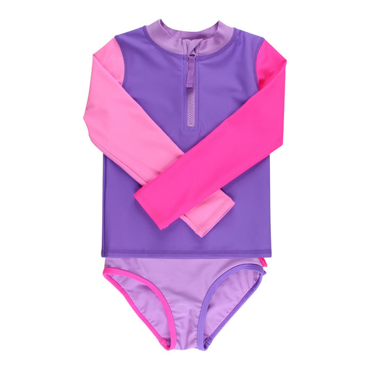 Ruffle Butts Zipper Rash Guard 2-piece Swimsuit