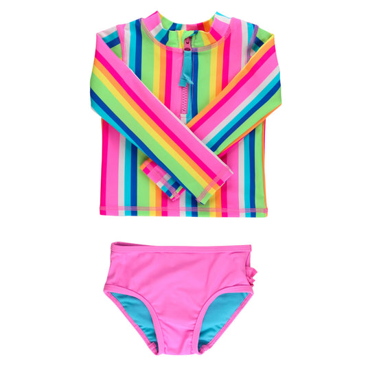Ruffle Butts Zipper Rash Guard 2-piece Swimsuit