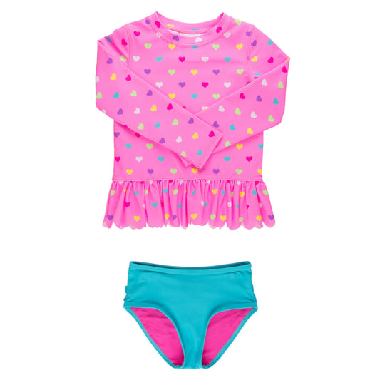 Ruffle Butts Scallop Hem Long Sleeve Rash Guard 2-Piece