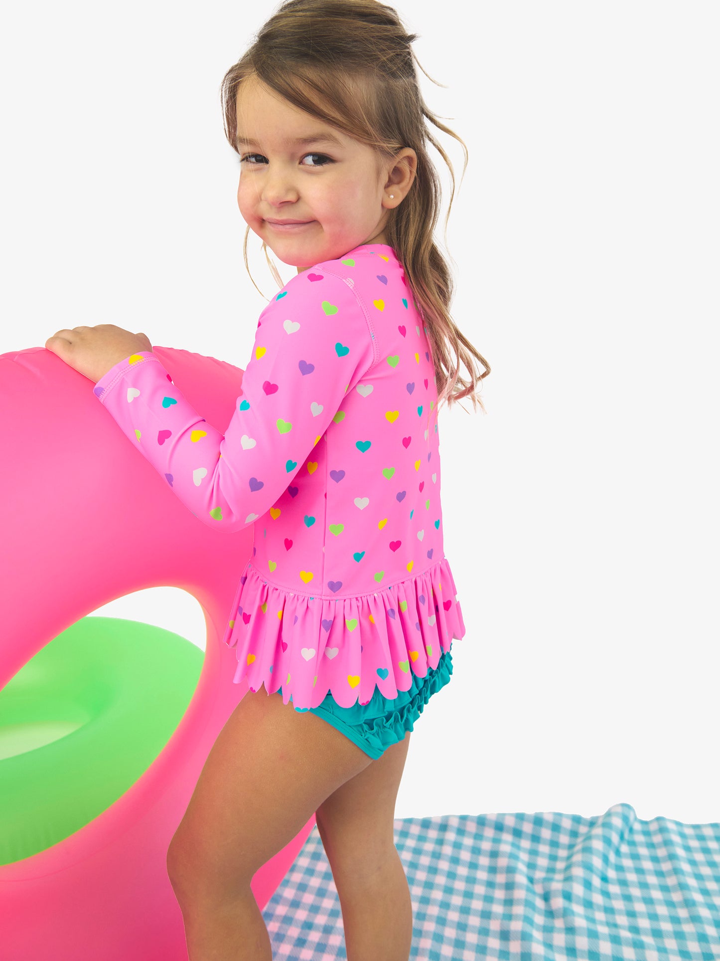 Ruffle Butts Scallop Hem Long Sleeve Rash Guard 2-Piece