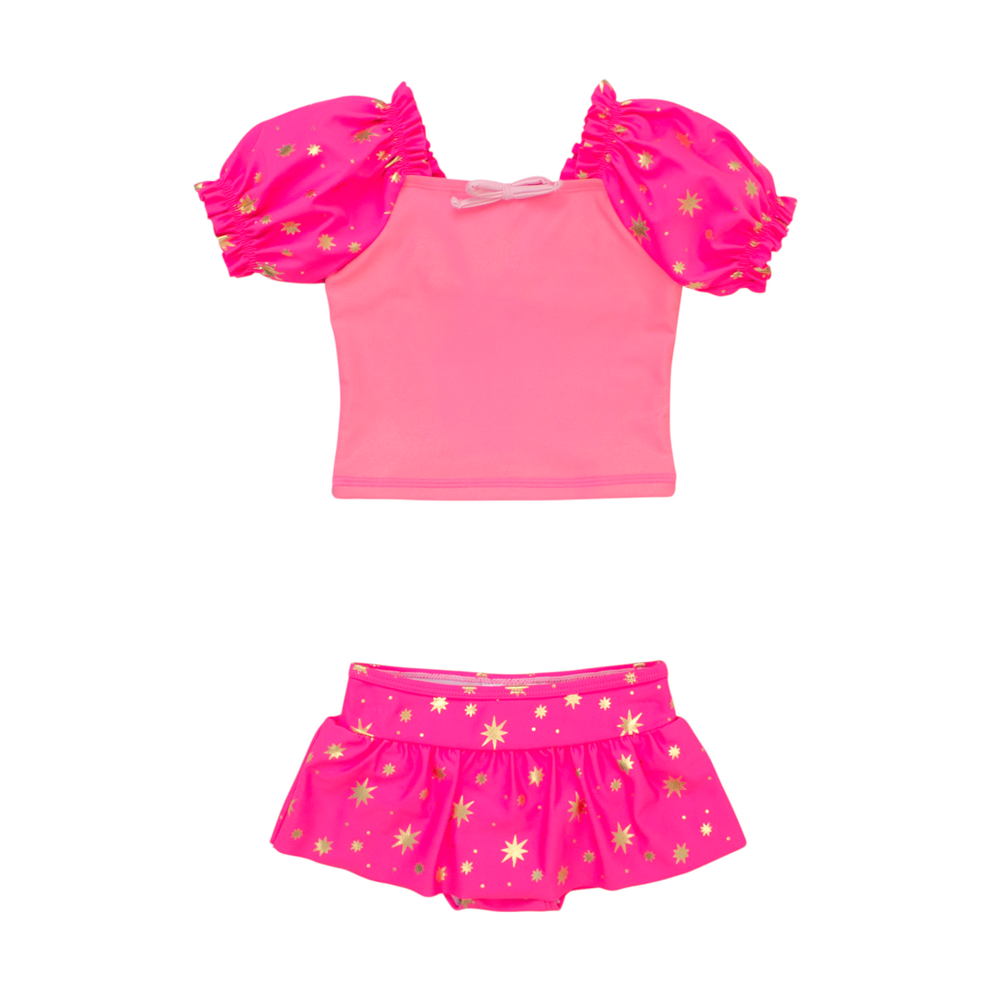 Ruffle Butts Puffed Sleeve Skirted 2-piece Swim Suit