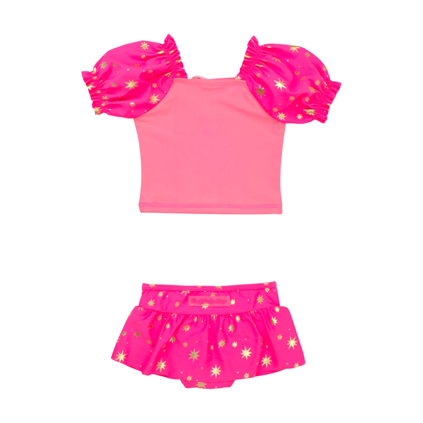 Ruffle Butts Puffed Sleeve Skirted 2-piece Swim Suit