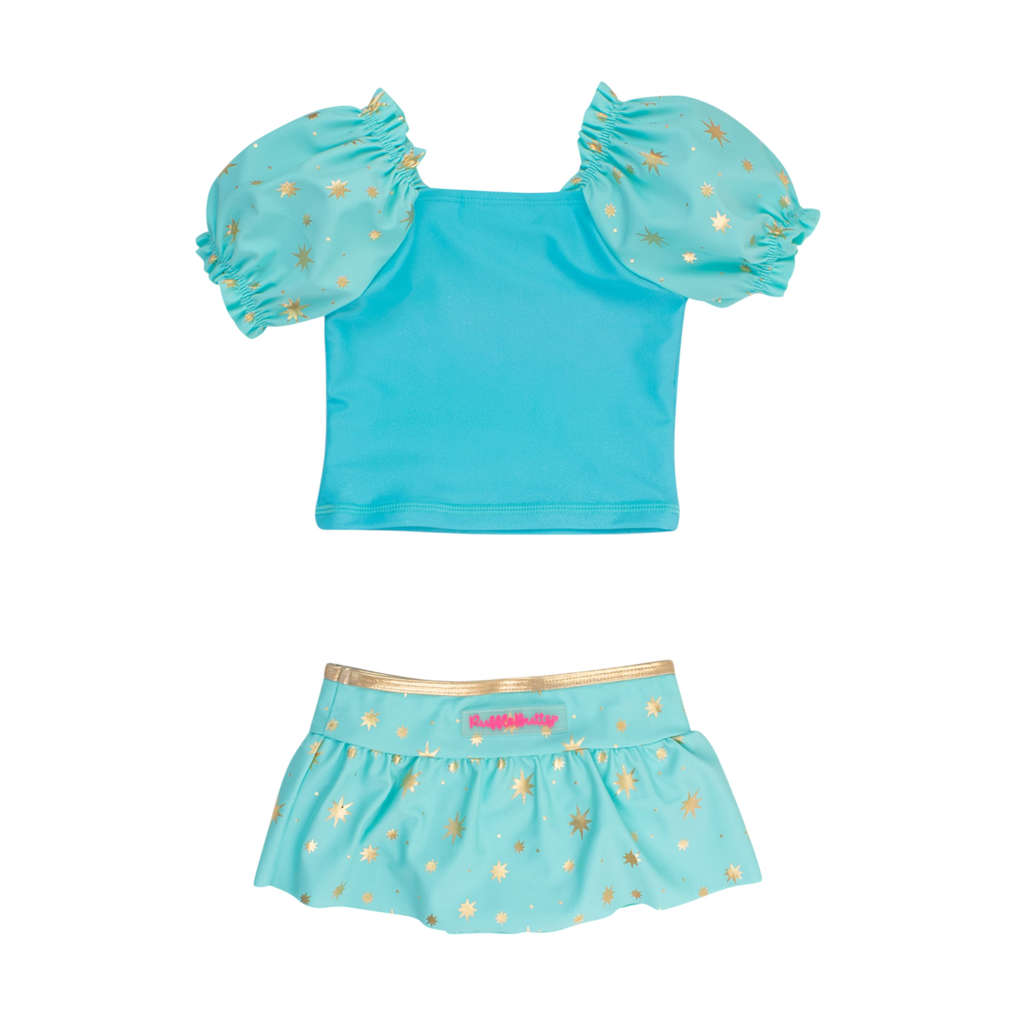 Ruffle Butts Puffed Sleeve Skirted 2-piece Swim Suit