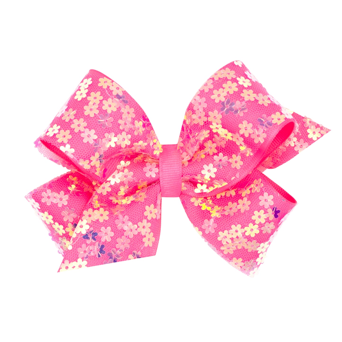 Wee Ones Medium Sequin Flower Tulle and Grosgrain Overlay Hair Bow