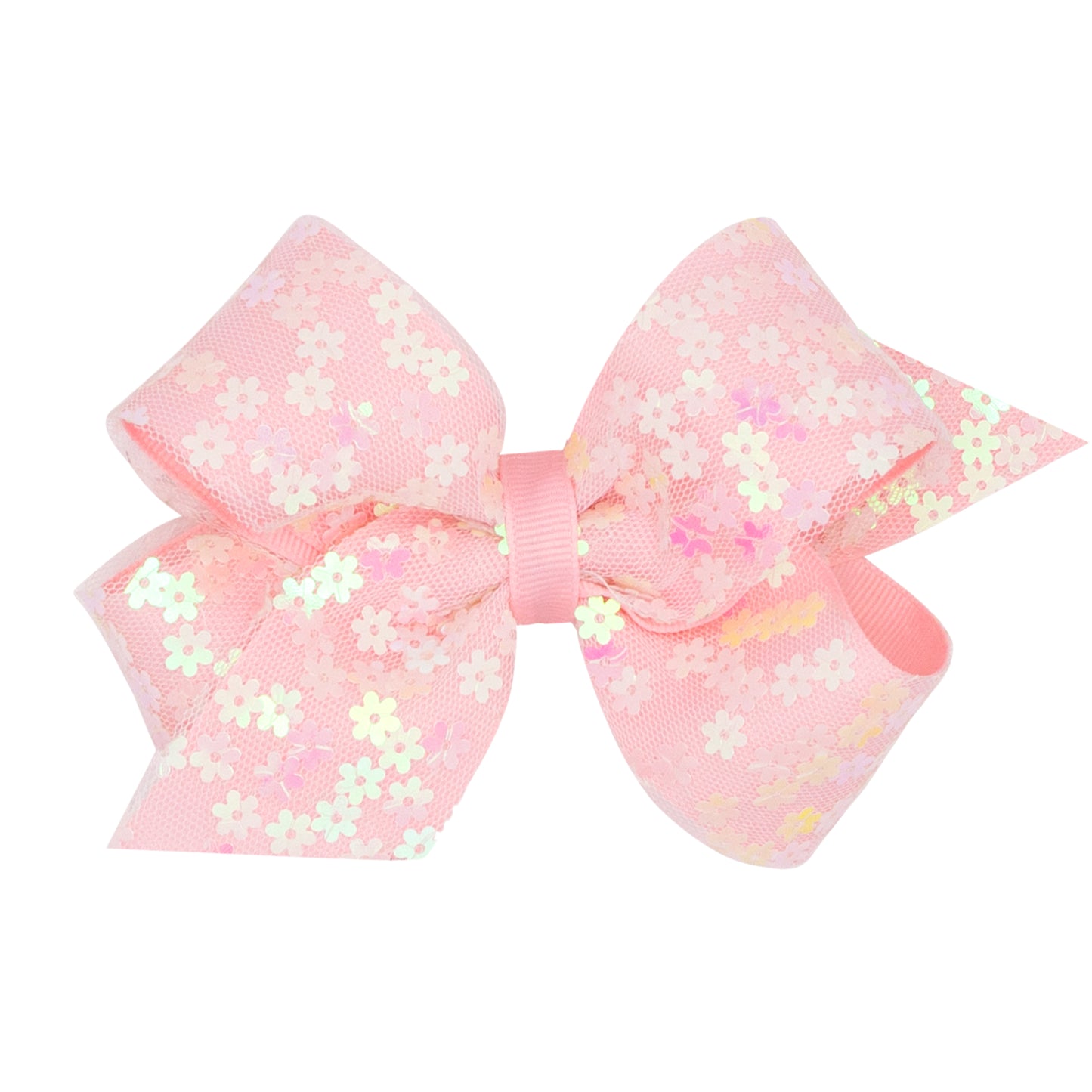 Wee Ones Medium Sequin Flower Tulle and Grosgrain Overlay Hair Bow