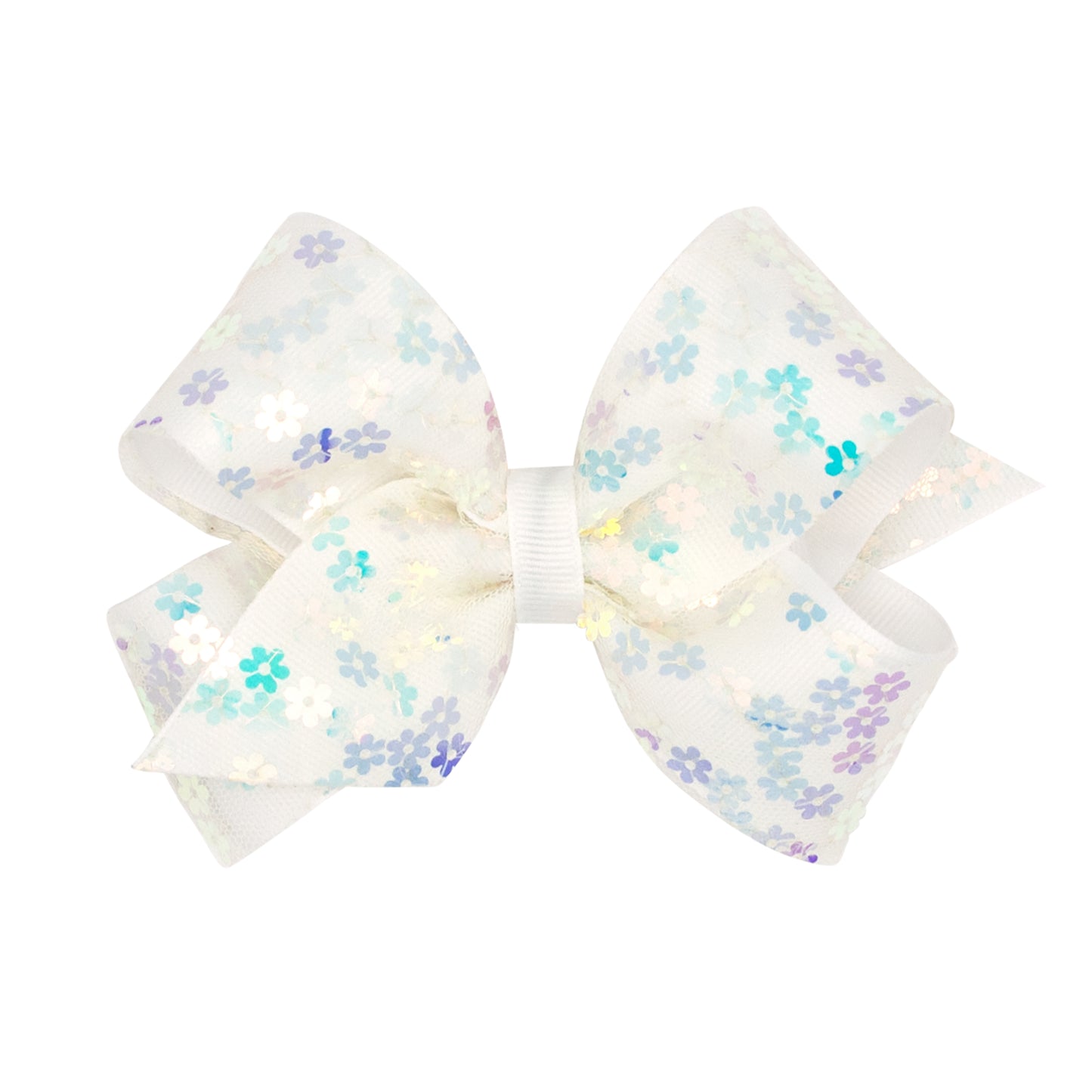 Wee Ones Medium Sequin Flower Tulle and Grosgrain Overlay Hair Bow